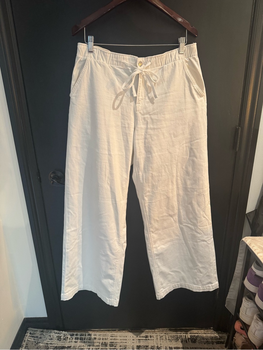 American Eagle Outfitters Off-White Wide Leg Drawstring Pants